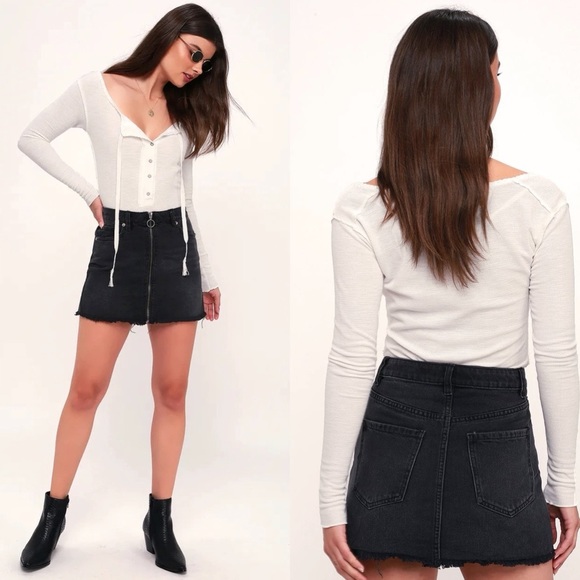 Free People Black Denim Mini Skirt Size 25 - Picture 12 of 13
